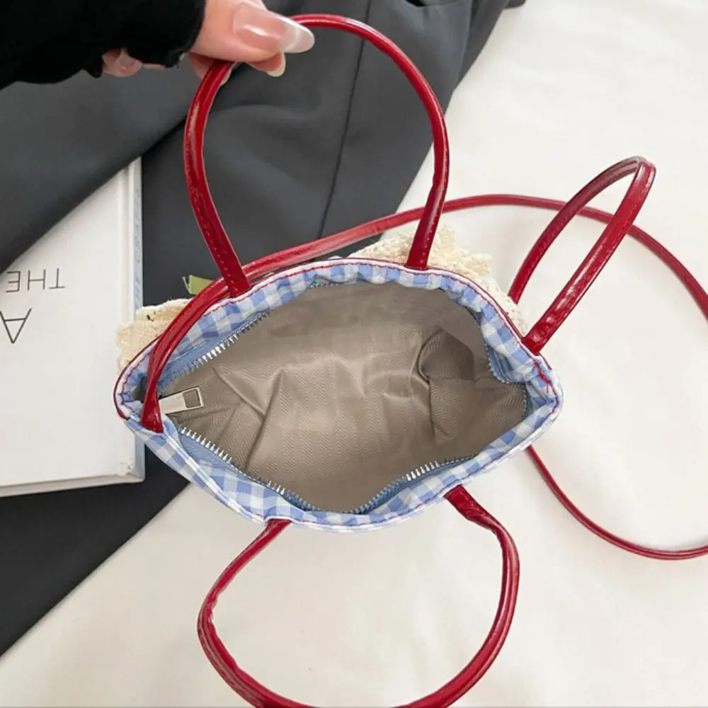 

Retro Polka Dot Lattice Cherry Handbag Lovely Leisure Lace Plaid Handbag Bowknot Commuting Sweet Crossbody Bag Gifts