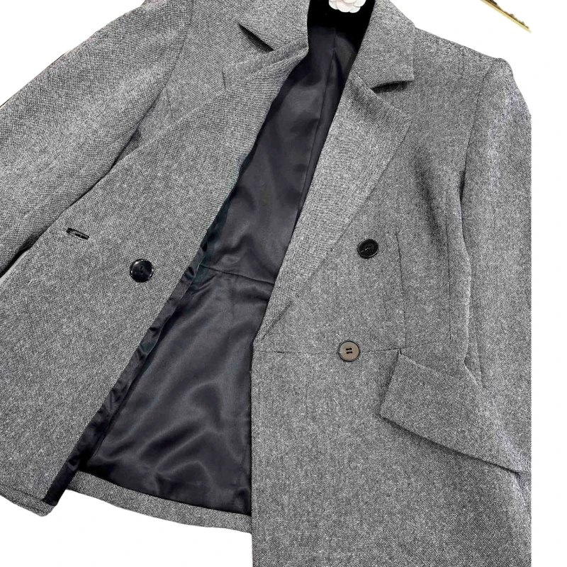 24 New Blazer 85% High Grade Gray Australian Wool Blazer Double Brewed Slim Fit Casaquinho Feminino Elegante  abrigos de mujer