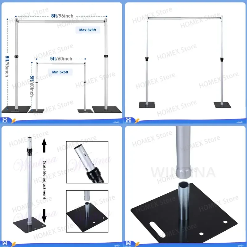 8x8ft Heavy Duty Wedding Backdrop Stand Pipe and Drape Kit Adjustable Metal Frame for Flower Wall Balloon Arch Party