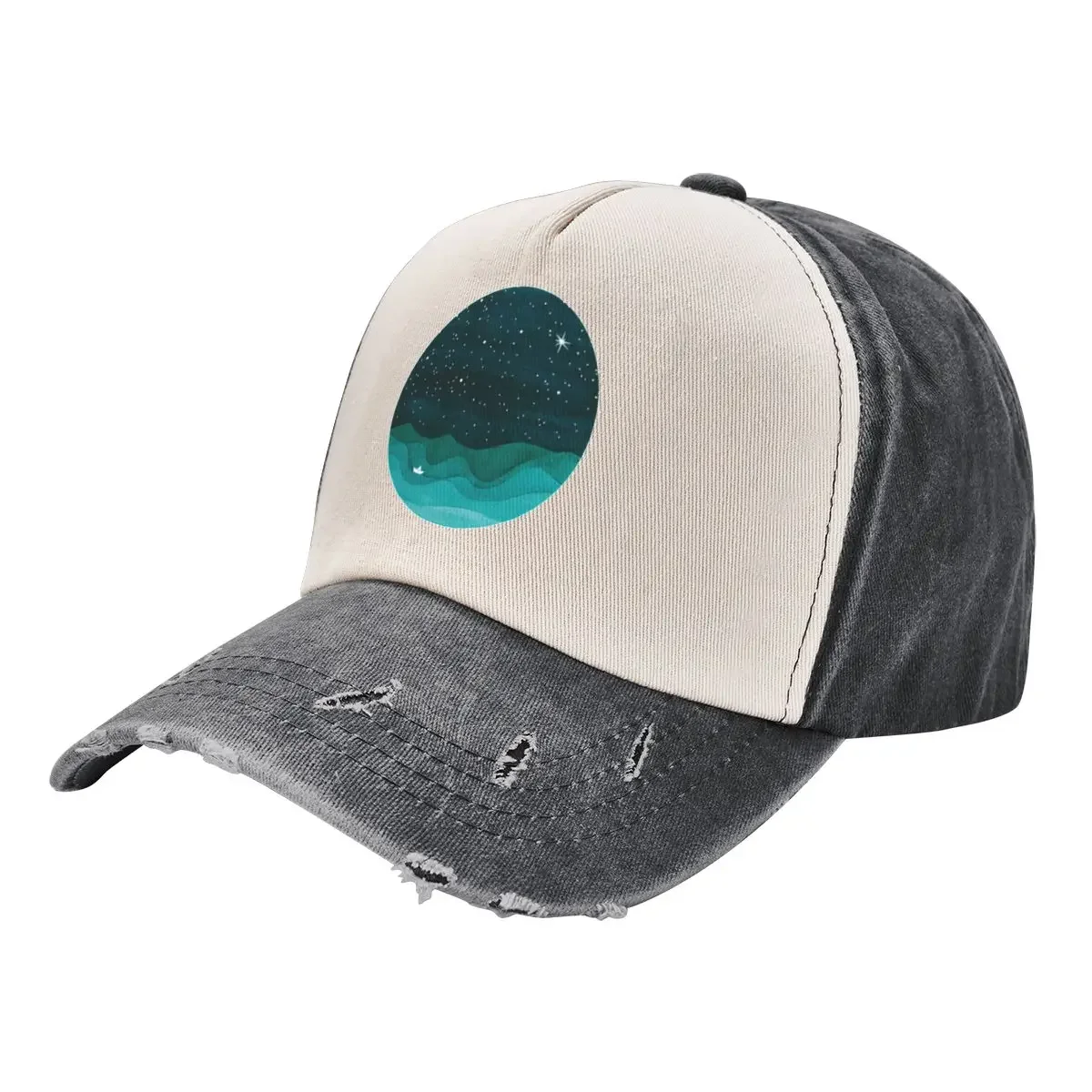 

Starry Ocean, teal sailboat watercolor sea waves night Baseball Cap Sun Cap Kids Hat For Girls Men's