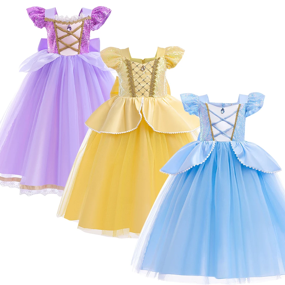 Kids Multiple Styles Short Sleeve Gown Children Rapunzel Layered Princess Cosplay Dress Suitable Halloween Carnival Girls Wear