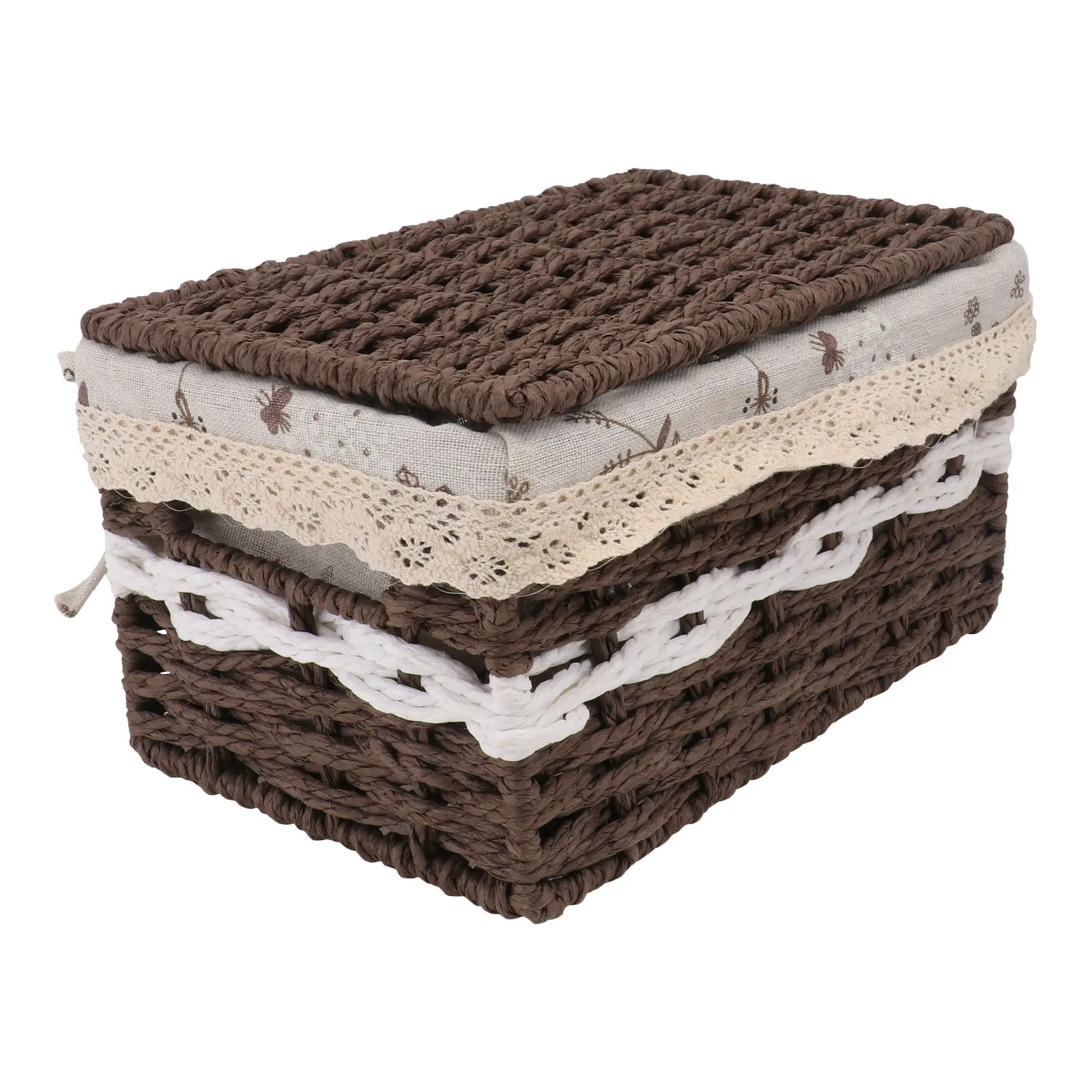 

1Pcs Rattan Woven Storage Basket Organizer Household Desktop Sundries Organizer Lid Container Storage Bin Household Basket