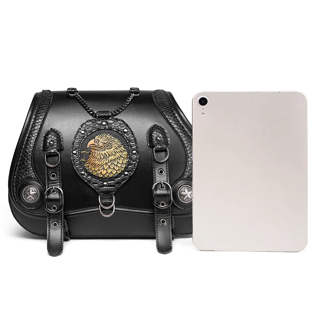 Retro Motorcycle Side Bags with Elephant Relief Design – Classic Cruiser Side Tool Storage Pouch