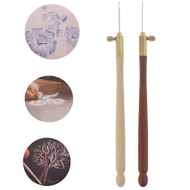 Crochets à Broder Avec Manche En Bois - Kit 9 Aiguilles Pour Couture, Perles, Paillettes Et Tricot