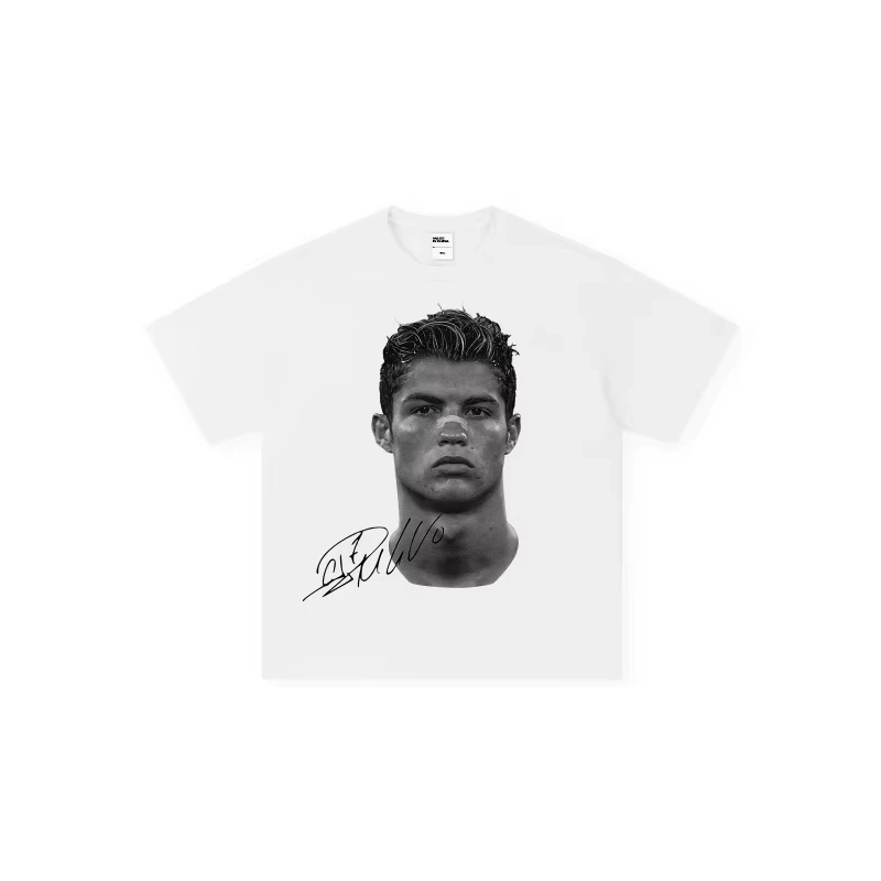 Cristiano Ronaldo football superstar super fashion printed short sleeve T-shirt men distress American cotton