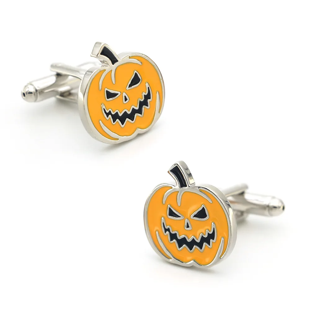Halloween Pumpkin Cufflinks Orange Enamel Metal Men Shirt Cuff Links Funny Design Suit Decor Holiday Party Gift