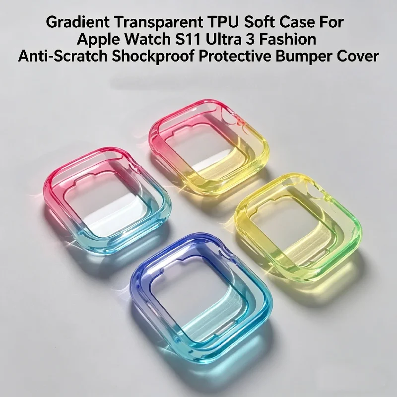 Gradient Transparent TPU Soft Case For Apple Watch S11 Ultra 3 Fashion Anti-Scratch Shockproof Protective Bumper Cover