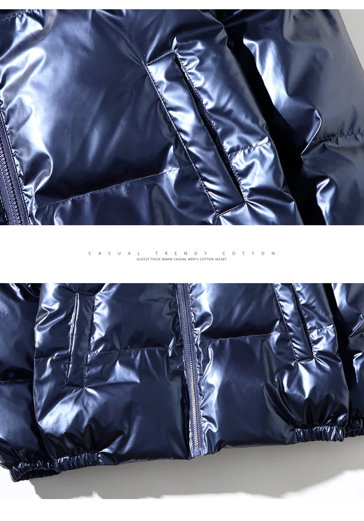 2026 High-Shine Puffer Jacket Men's Cropped Oversized Hooded Coat Futuristic Tech-Inspired Streetwear Metallic Winter Coat Youth