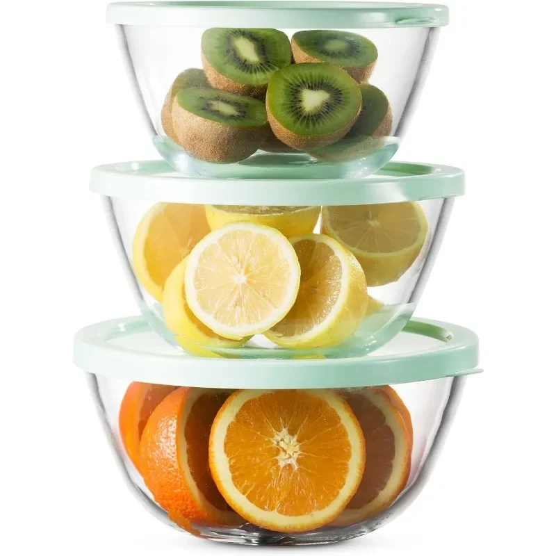 

Mixing Bowls with Lids, Glass Mixing Bowl Set with BPA Free Lids, Space Saving Nesting Bowls, Food Storage Containers