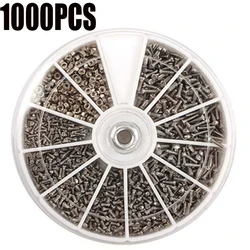 1000Pcs Small Stainless Steel Screws Set for Glasses Watch Repair Mini Screws Electronics Bolts Nuts Kit Assortment Tool Boxs
