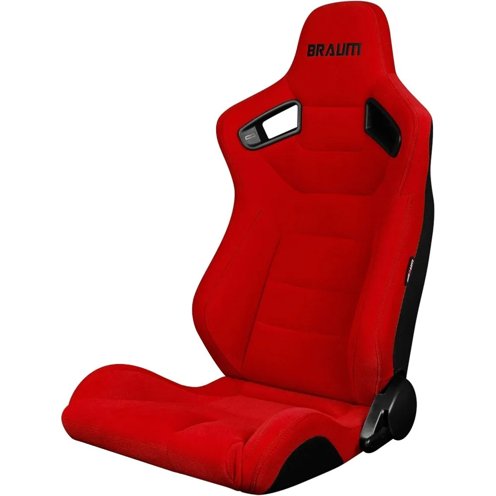 BRAUM Elite Series Racing Seats – Red Fabric with Black Stitching – Reclining Seat Set with Carbon Fiber Backing – Set of 2 (BRR