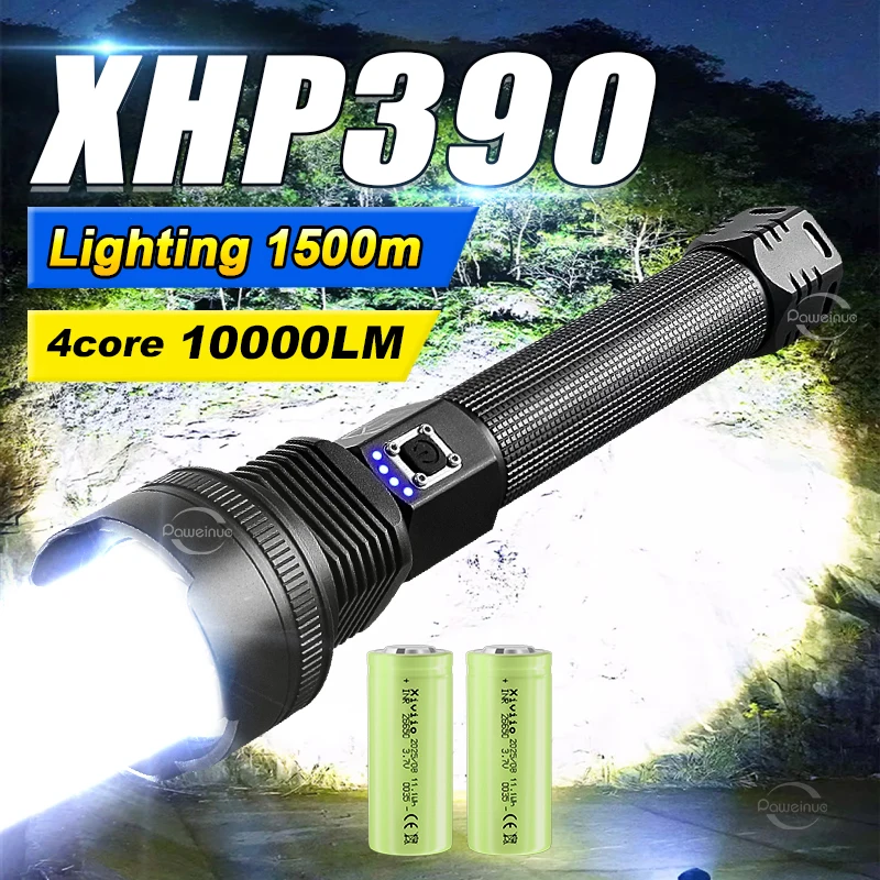 XHP390 High Power Led Flashlights 10000LM Rechargeable Strong Light Military Tactical Lantern Self Defense Emergency Led Torch