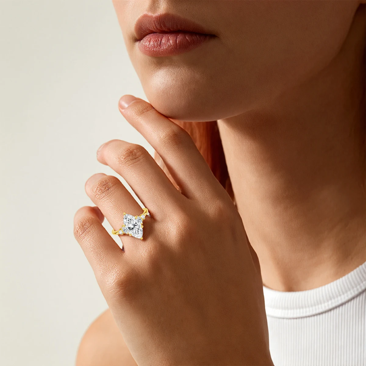 

2ct Marquise Cut Moissanite Rings for Women 925 Silver 18k Gold Plated Five Stone Engagement Wedding Band Fine Jewelry