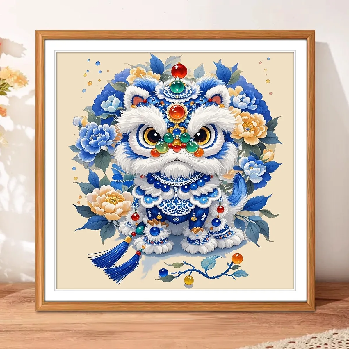 Happy Lion and Prosperity Printed Kits Cross Stitch 11CT 9CT Embroidery DIY Cotton Needlework Sets Crafts With Needles 48 Colors