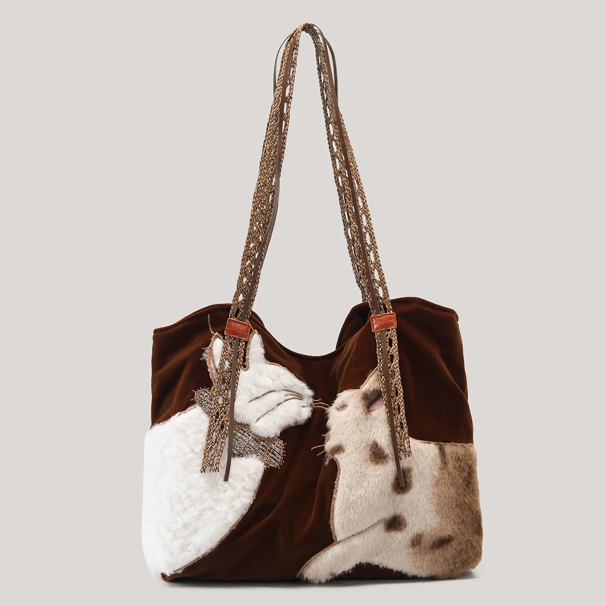 Womens Shoulder Tote Bag Heavy Embroidery Soft Fluffy Large Capacity Winter Daily Casual Travel