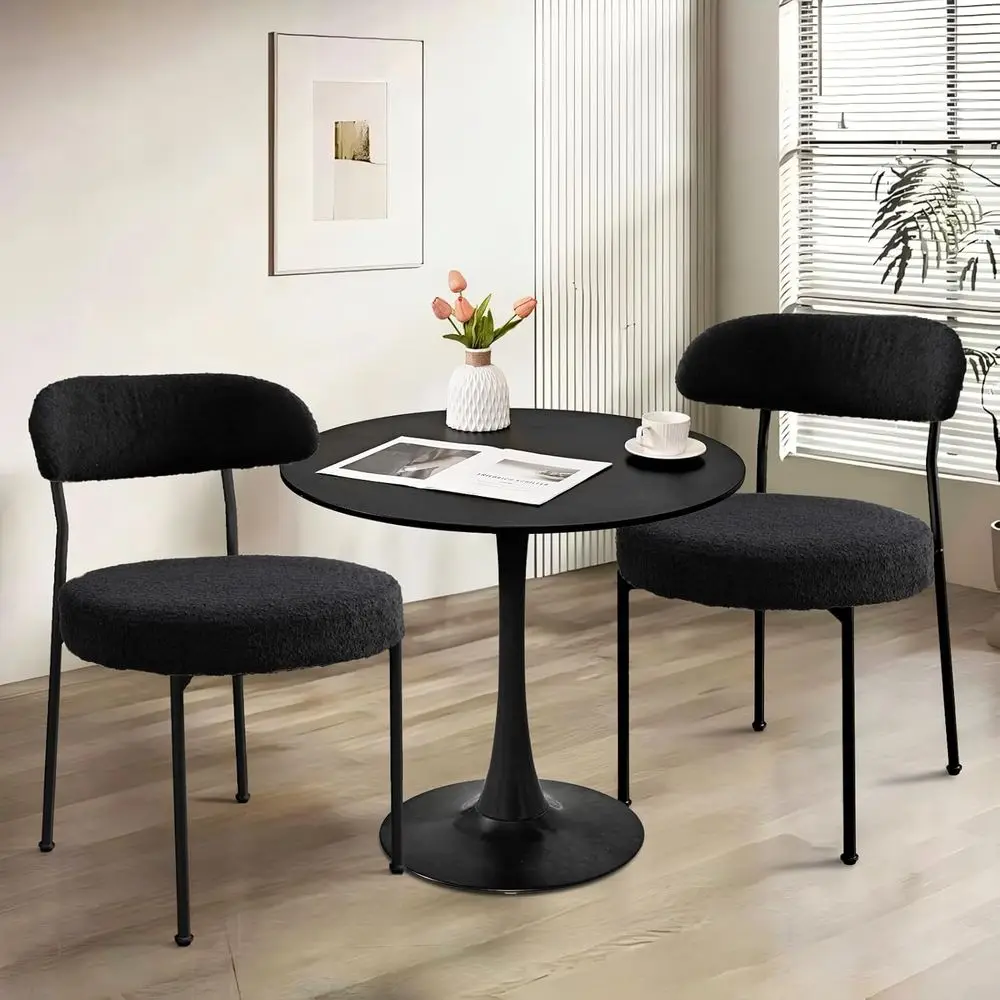 

Dining Table and Chair Set 31.5" Black Round Table&2 Boucle Upholstered Chairs or Kitchen Dining Room Small Space 3 Piece Dining