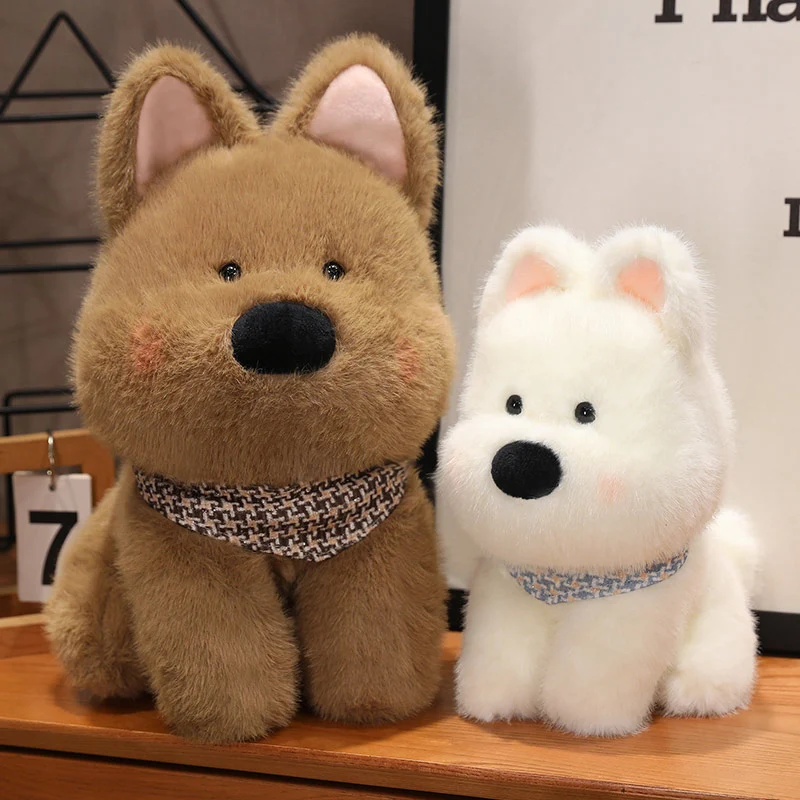 

25/35/45cm Kawaii Fluffly Puppy Doll Soft Stuffed Animal Cute Cartoon West Highland Dog Plush Toys for Girls Kids Gift Home Deco