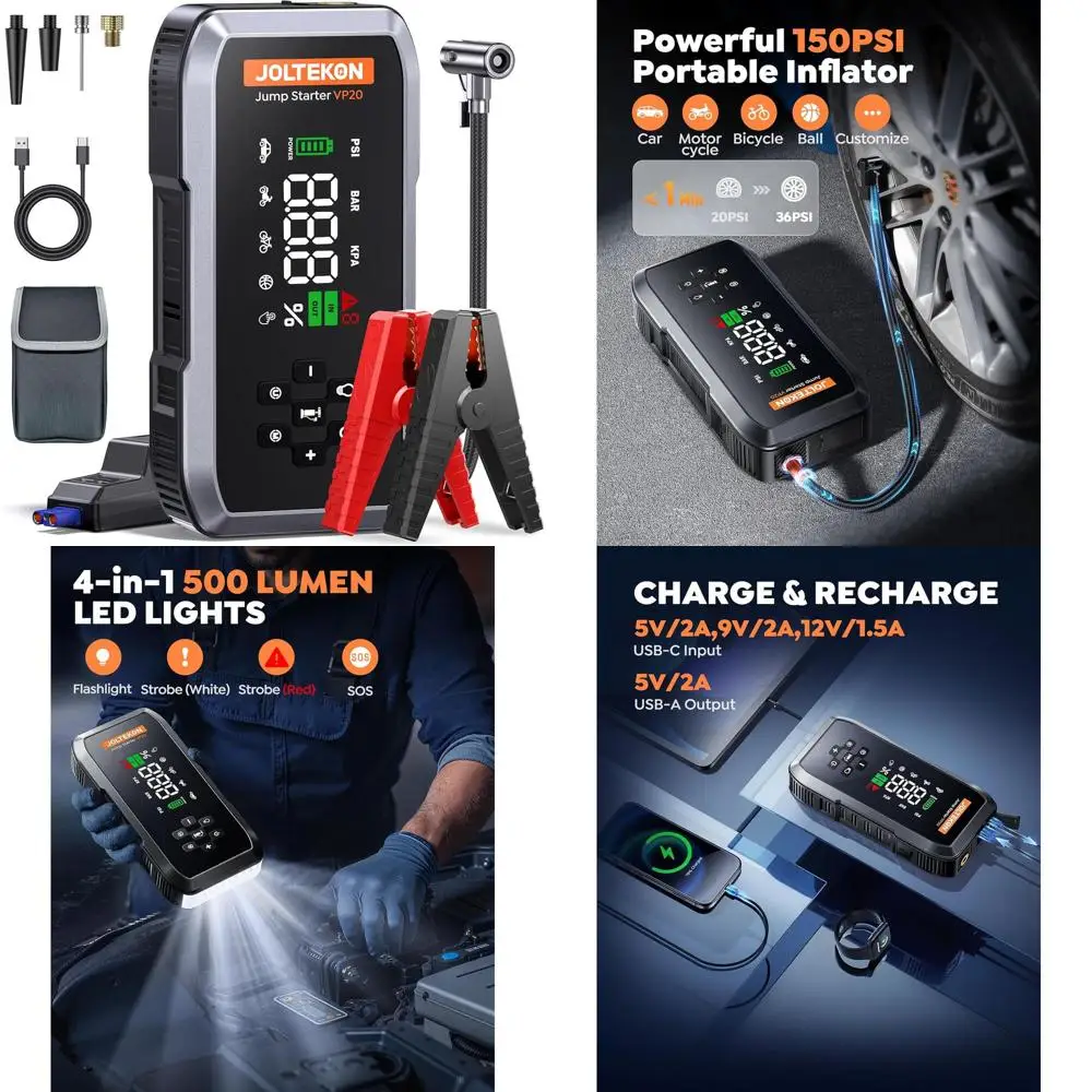 

Car Jump Starter with Air Compressor 150PSI, 4500A Battery Jumper Starter Portable(9L Gas/8L Diesel), 12V Jump Starter with Auto