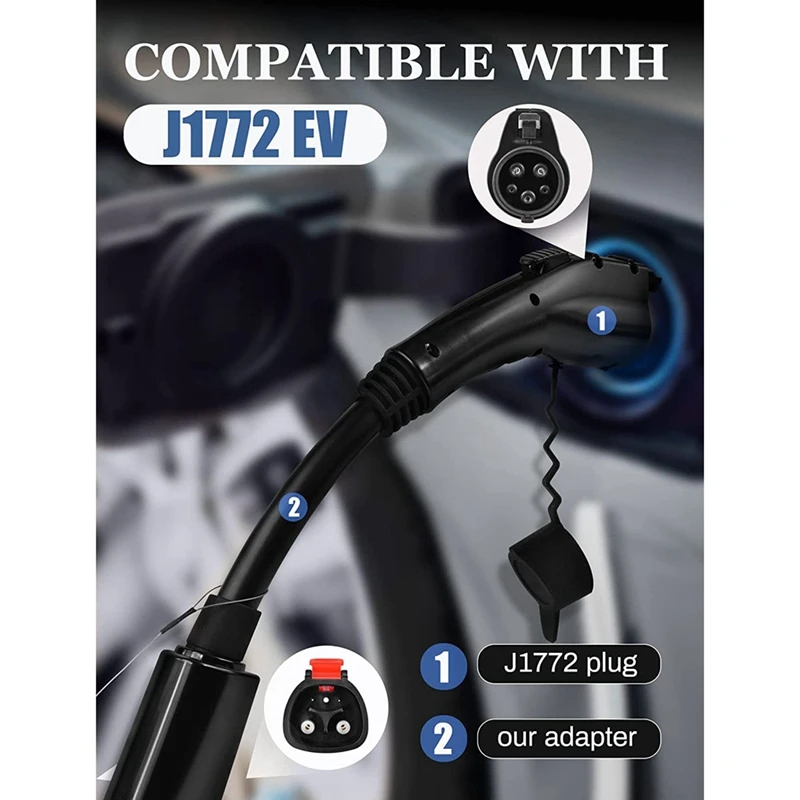 J1772 EV Adapter, 60 Amp 250V AC, For Tesla High Powered Connector, Destination Charger, And Mobile Connector