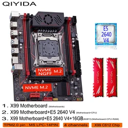 QIYIDA X99 Motherboard Set Kit With LGA2011-3 Xeon E5 2640 V4 CPU DDR4 16GB(8G*2) 4 channels memory PCI 16x NVME M.2 SATA3 H9S