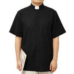 Priest Shirt Men Black Catholic Church Costume Clergy Tab Collar Tops Pastor Shirts