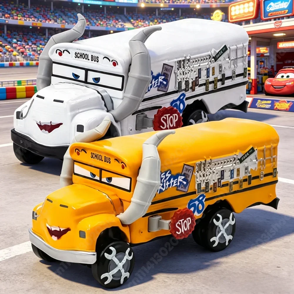 Diecast Pixar Cars Lightning McQueen Miss Fritter School Alloy Model Car Bus 11CM 1:55 Metal Toy Christmas Birthday NEWYEAR Gift
