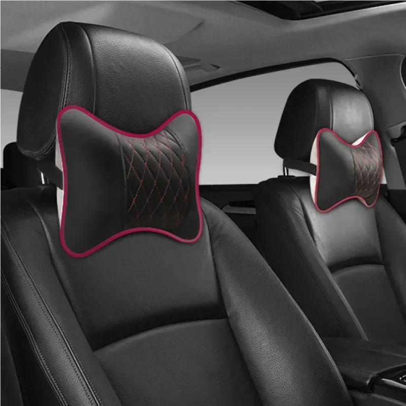 Universal Car Neck Pillows Both Side Pu Leather Pack Headrest for Head Pain Relief Filled Fiber Car Pillow Neck Pillow for Car