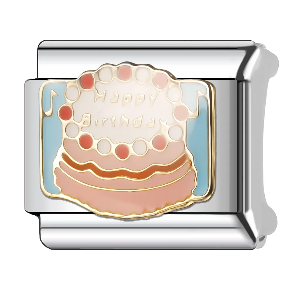 Trusta 2026 New Birthday Cake Bread Ice Cream  Charms Italian Links 9mm Bracelets Bangle Stainless Steel DIY Making Jewelry N575