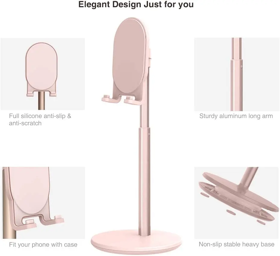 Giá Đỡ Điện Thoại, đá Sáng Góc Chiều Cao Có Thể Điều Chỉnh Máy Tính Bảng Điện Thoại Cho Bàn Làm Việc (4 "-10") Màu Hồng