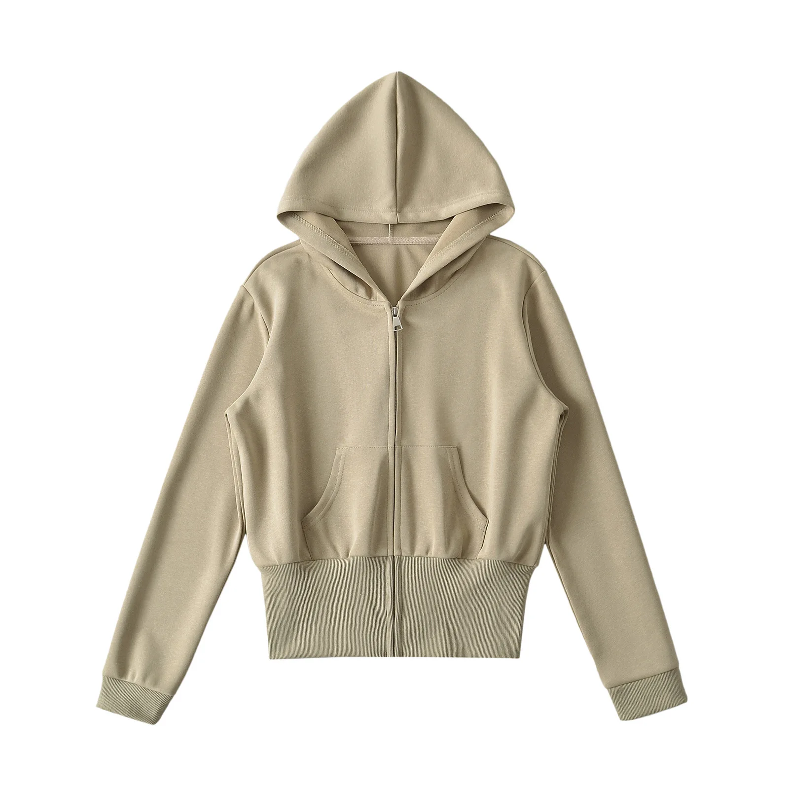 النمط الأمريكي توقف الخصر مقنعين البلوز المرأة 2024 الخريف جديد بلون بسيط سستة قصيرة سليم صالح سترة