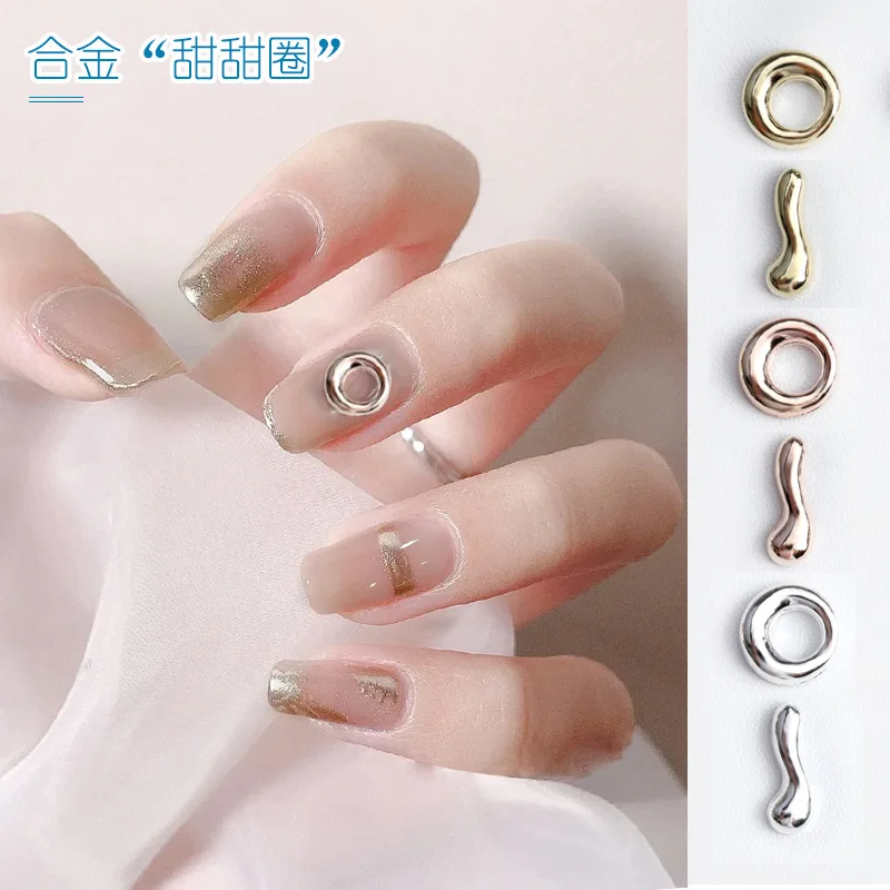 20PCS Simple Retro Glossy Metallic Doughnut Circle Curled Golf Bar Alloy Nail Art Rhinestones Decorations Manicure Ornaments