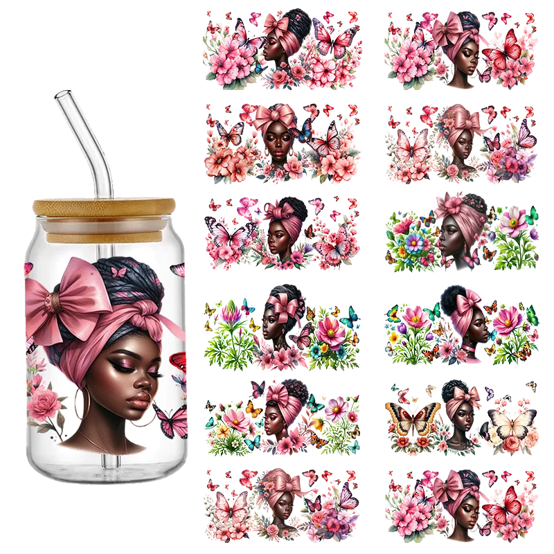 Custom Stickers Butterfly UV DTF Cup Wrap Flowers Transfers Stickers DIY Labels Selfadhesive Waterproof For 16OZ Glass Libbey