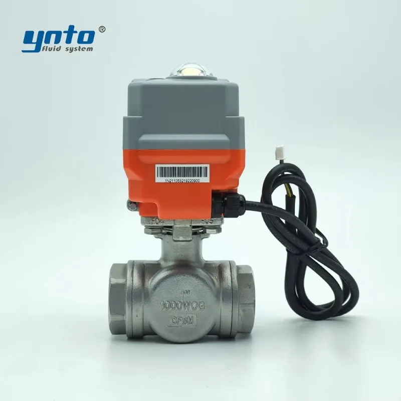 صمام كروي كهربائي صغير الحجم SS ثلاثي الاتجاهات مع خيط داخلي لمعالجة المياه والمياه الصناعية على شكل حرف L