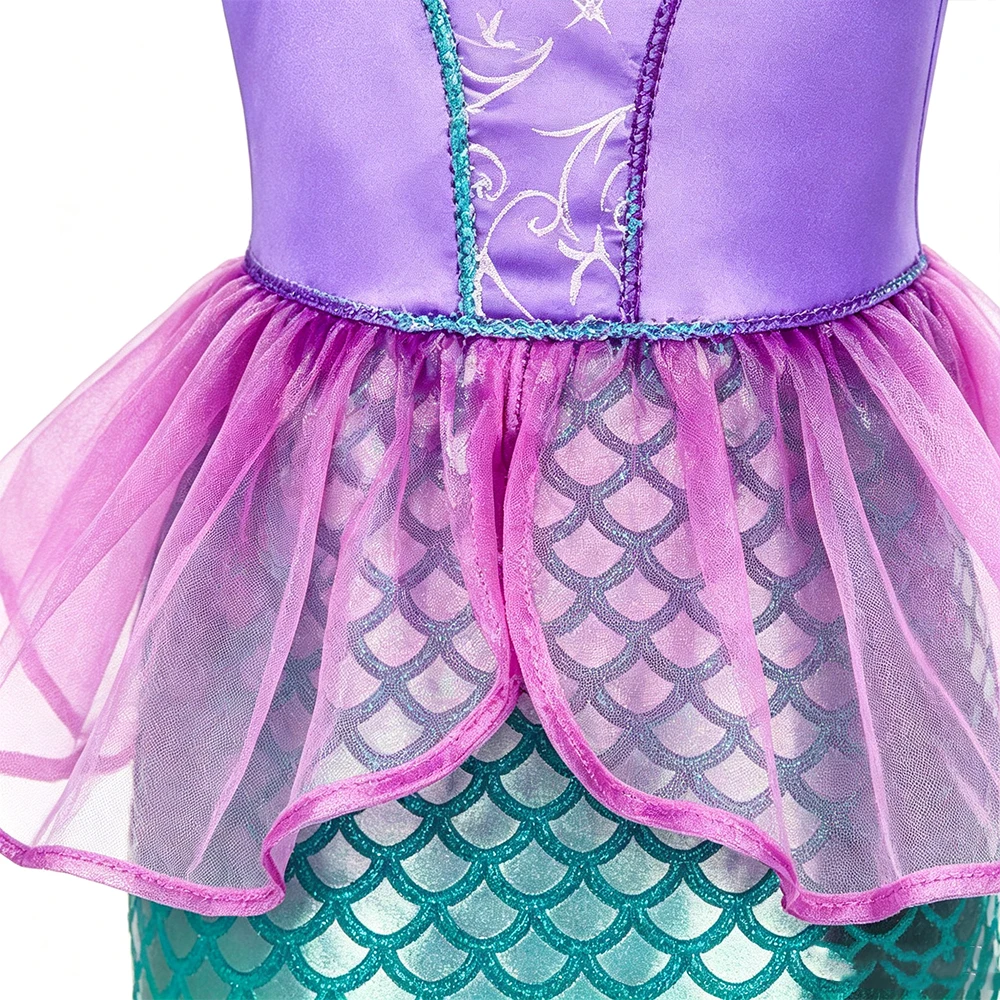 Meerjungfrauen-Sommerkleid Prinzessinnen-Kostüm mit Krone, Halskette und Zubehör-Set für Mädchen, Kinder, Karneval, Geburtstagsfeier, Abschlussball, Bühne – Detail 4