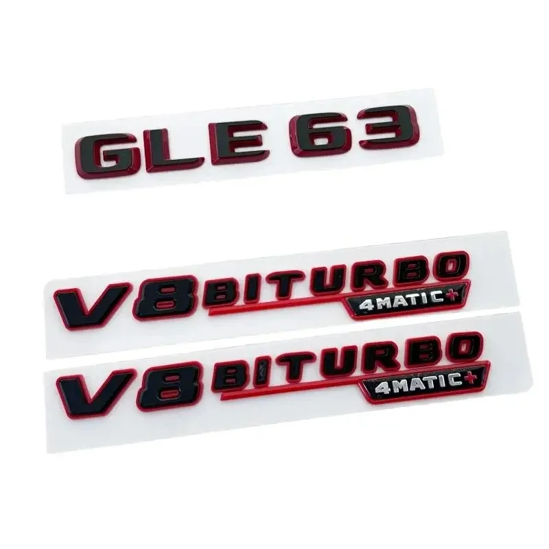 3D ABS Błyszczący Czarny Czerwony Znaczek z Literami Samochodowymi Zamiennik Emblematu GLE 53 63S TURBO 4MATIC V8 BITURBO Dekoracja Tylnego Bocznego Błotnika Samochodu — 2