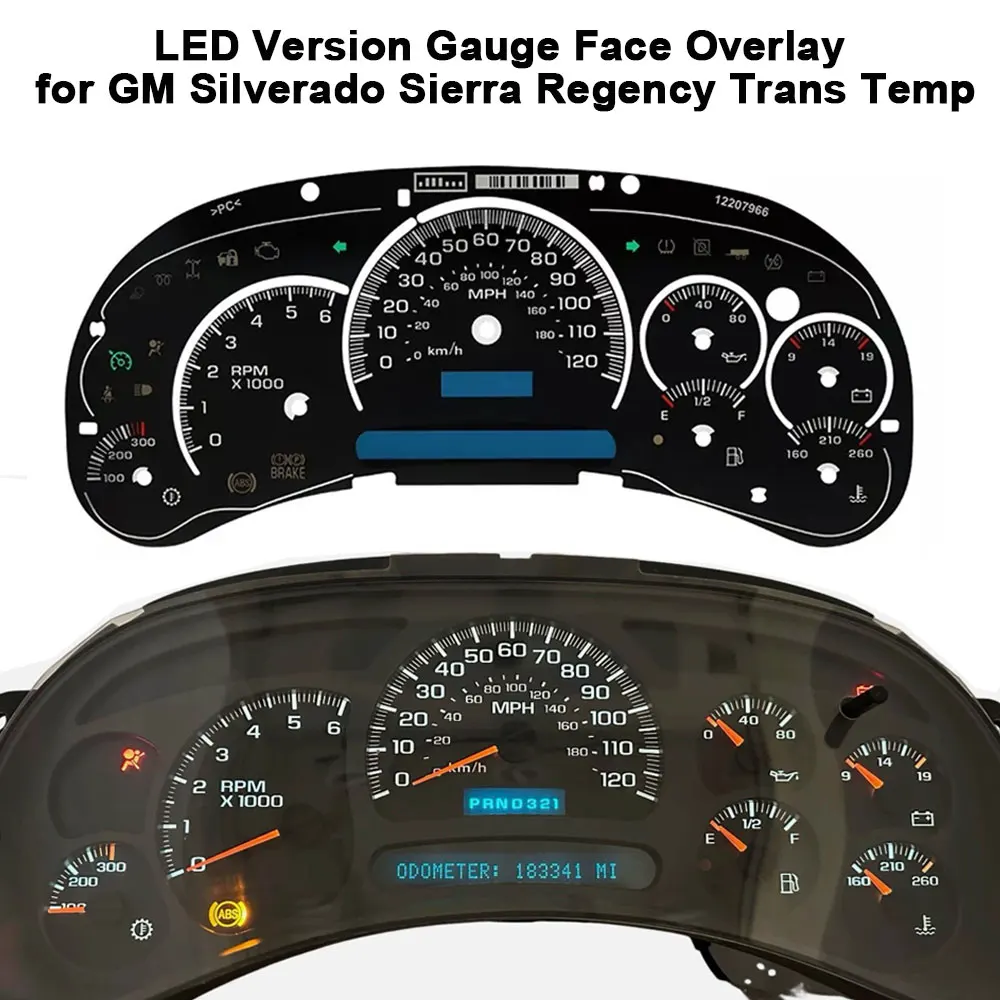 LED Version Gauge Face Overlay for GM Silverado Sierra Regency Trans Temp Red/White/Blue/Black Temperature Indicator