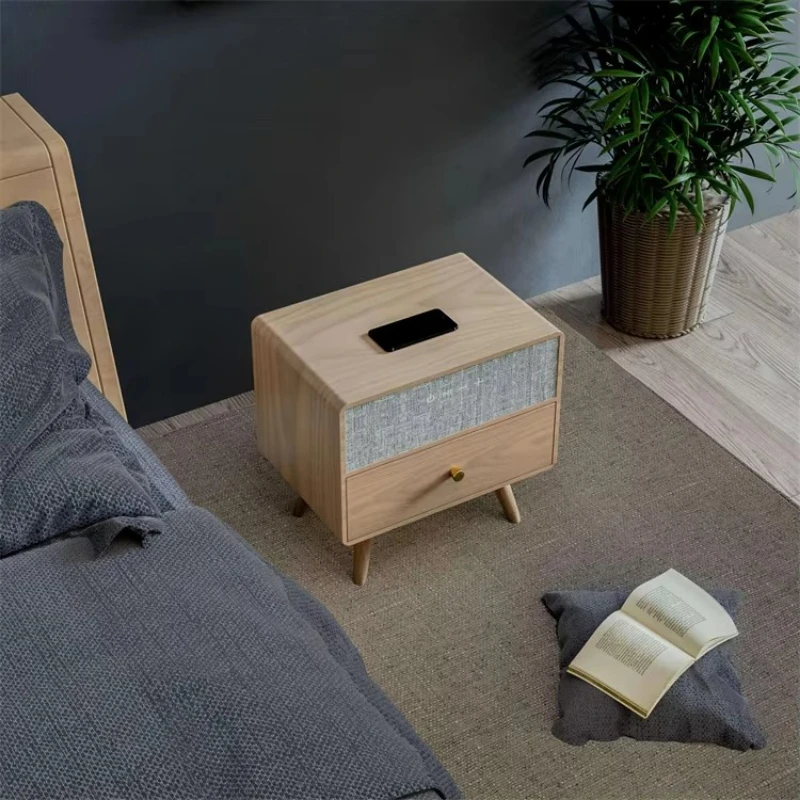 Smart bedside table Modern simple rechargeable multi-function wireless bedroom solid wood luxury speaker bedside table