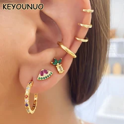 KEYOUNUO Summer Zircon Stud Hoop Earrings For Women Gold Filled Silver Color Fake Piercing CZ EarCuffs Party Jewelry Wholesale