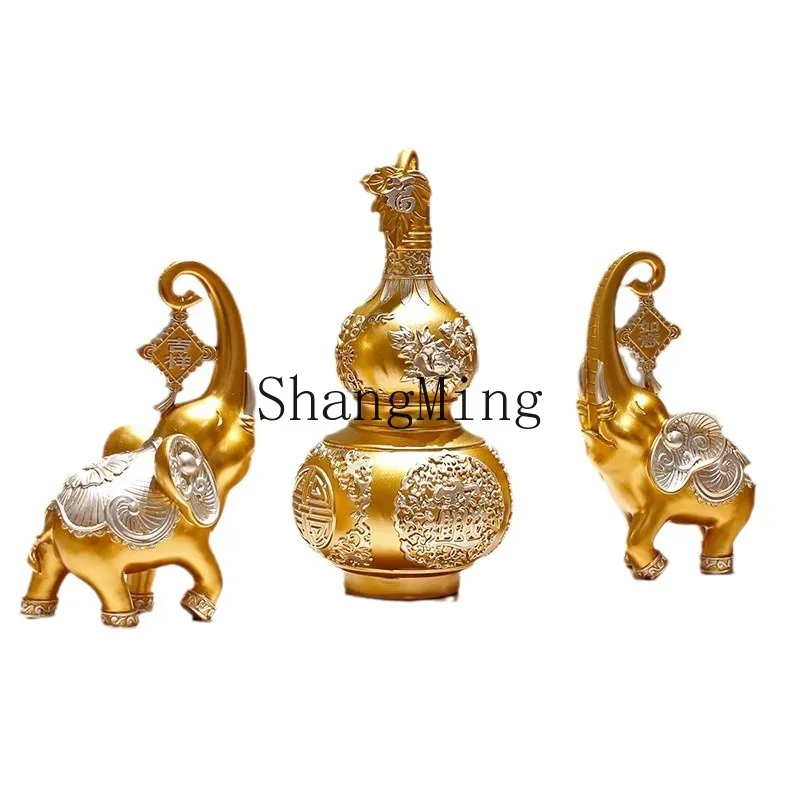 

PYH Creative Gourd Elephant Ornament Living Room Wine Cabinet Office Bookcase High-end Home Furnishing Products Resin Crafts