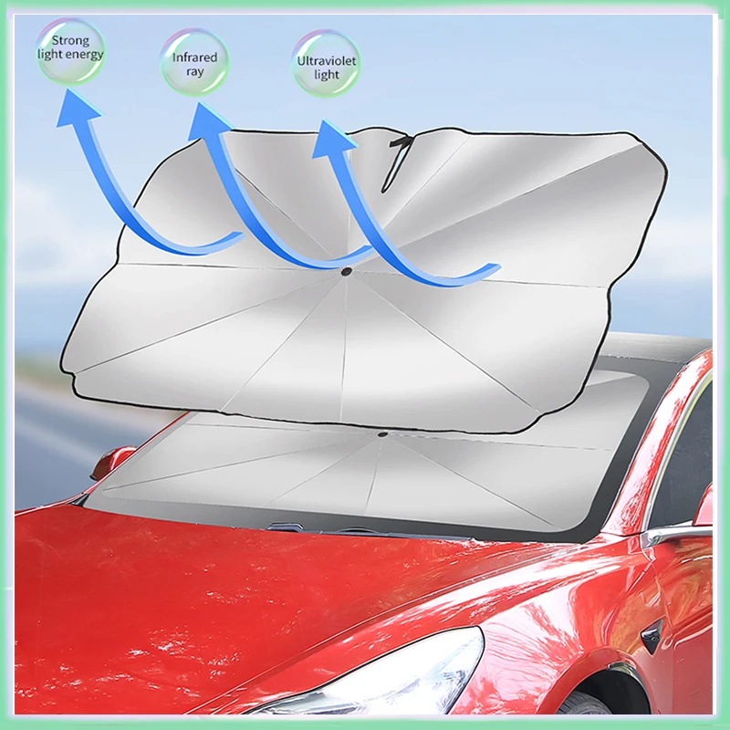 

Model Y 2023 Car Sunshade Umbrella Windshield Folding Front Parasol Umbrella For Tesla Model 3 Sun Protection For Uv Ray Block