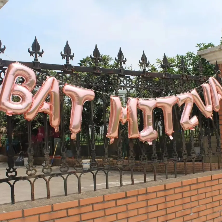 Bat Mitzvah Party Decoration Rose gold silver balloons Banner Photo Booth Backdrop Bat Mitsva Decor