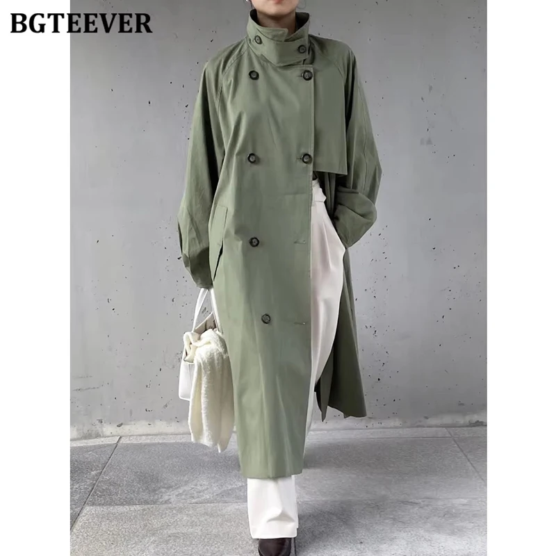 BGTEEVER Vintage długi oversize prochowce damskie jesienno-zimowa luźna dwurzędowa damska wiatrówka
