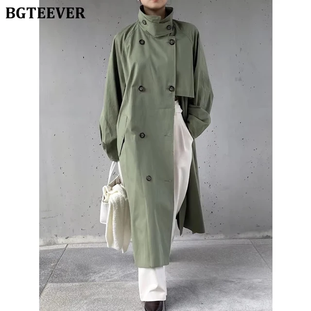 BGTEEVER Vintage długi oversize prochowce damskie jesienno-zimowa luźna dwurzędowa damska wiatrówka