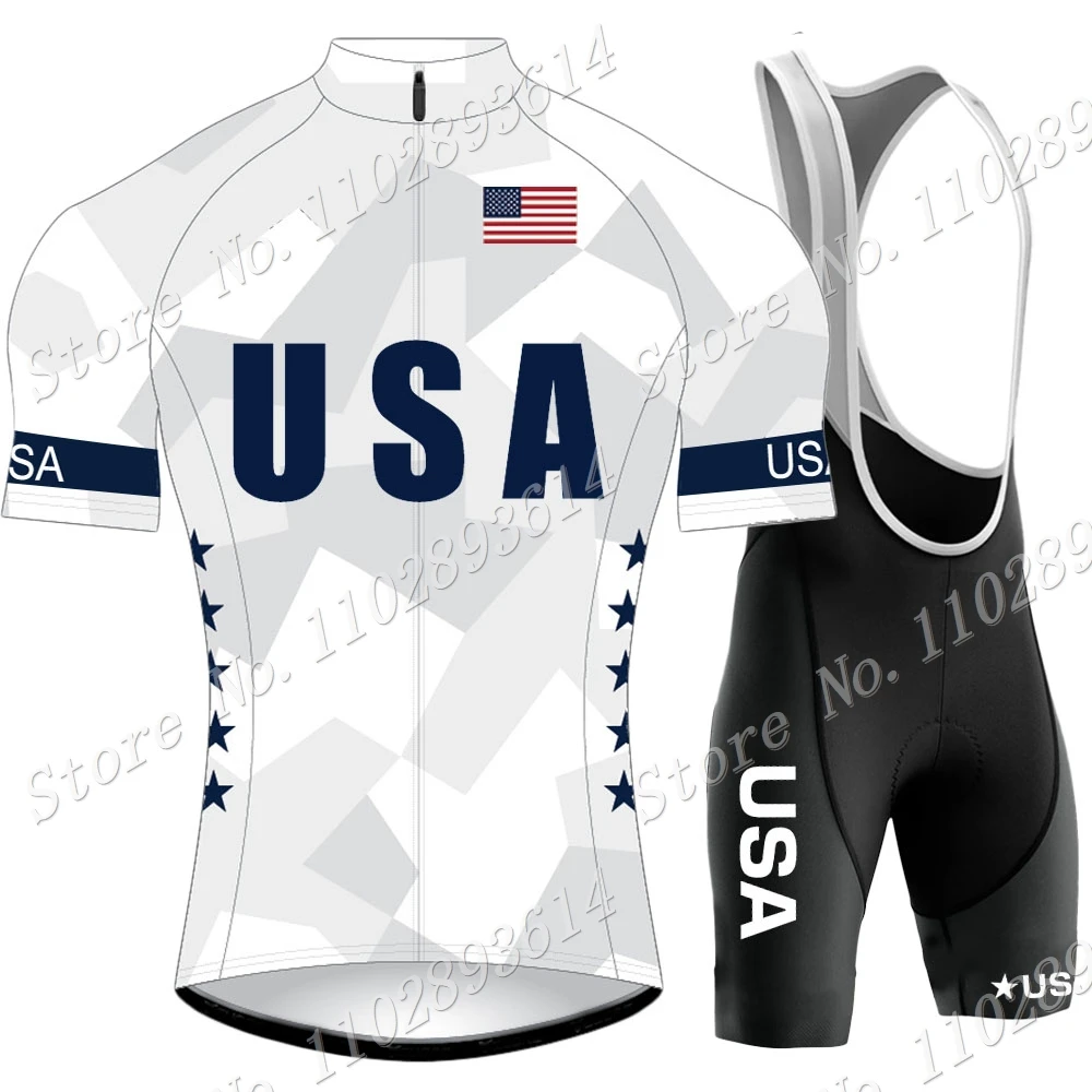 2024 USA National Team Cycling Jersey Set United States Cycling Clothing Men Short Sleeve Kit Road bike Shirt Bicycle Bib Shorts