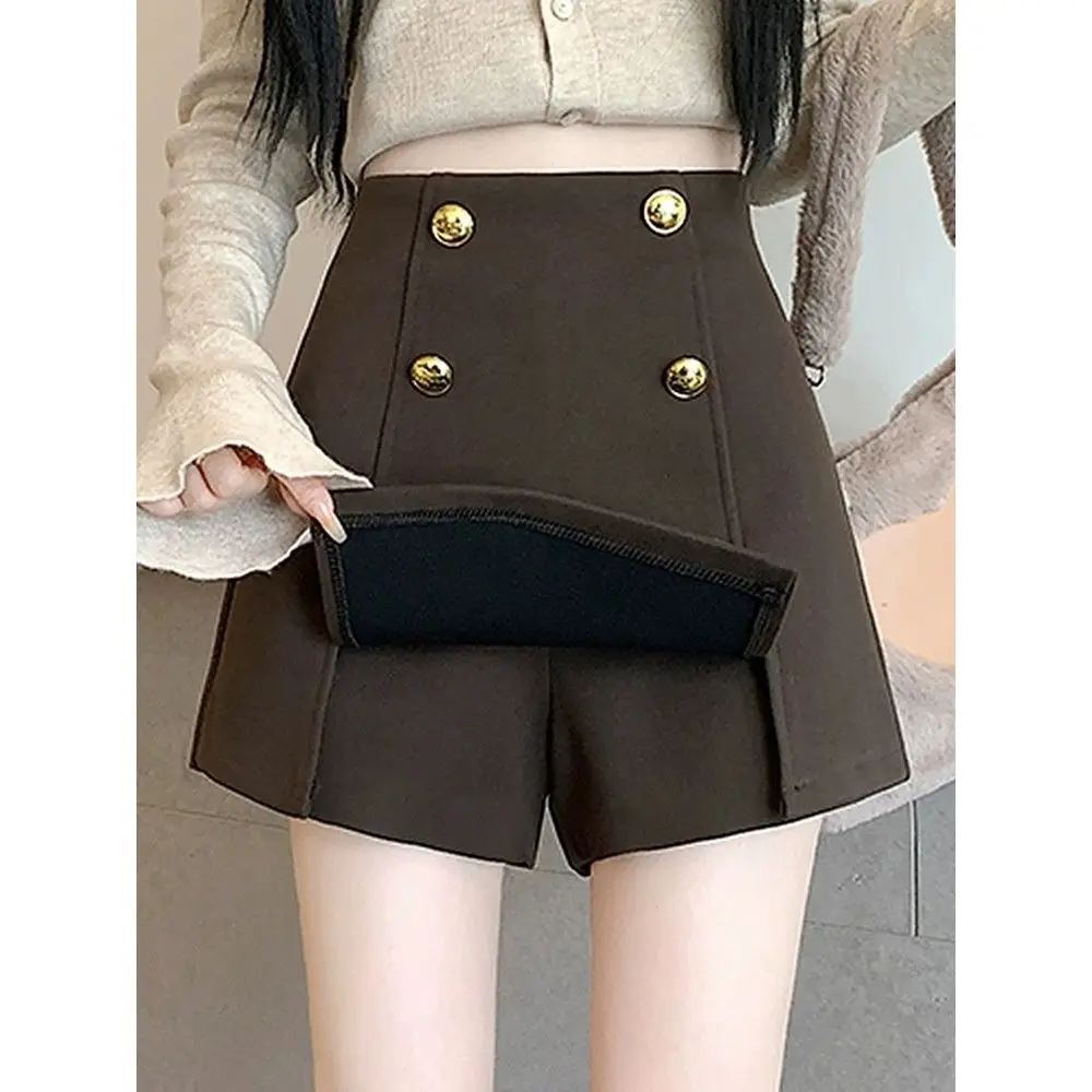 

Double button woolen skirt for women high waist split A-line short skirt pants harajuku winter black Mini skirt short