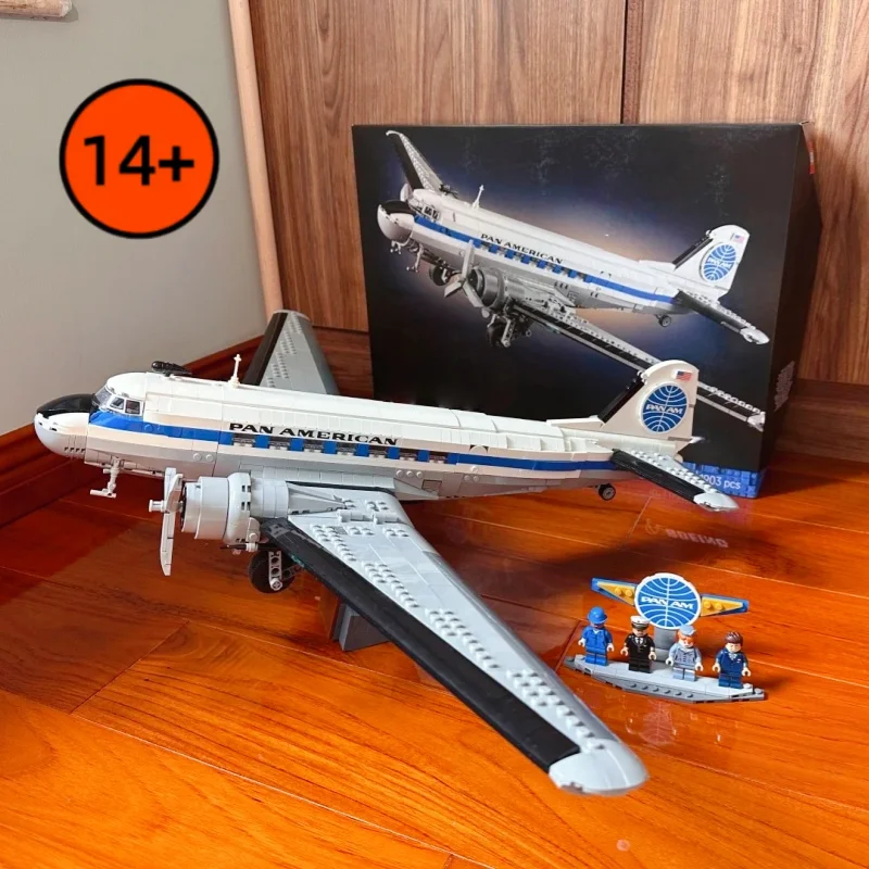 Ensemble de blocs de construction compatibles avec les icônes créatives 11378 Douglas DC-3 Pan Am Airliner, 1903 pièces, décoration de la maison, jouets, cadeaux d'anniversaire