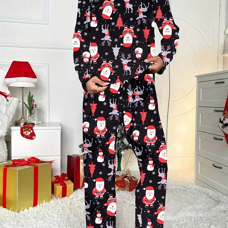 

Autumn Pajamas Set Women's Christmas Cute Cartoon Casual Long Sleeve Loungewear New Year Santa Claus Printed Sleepwear for Women