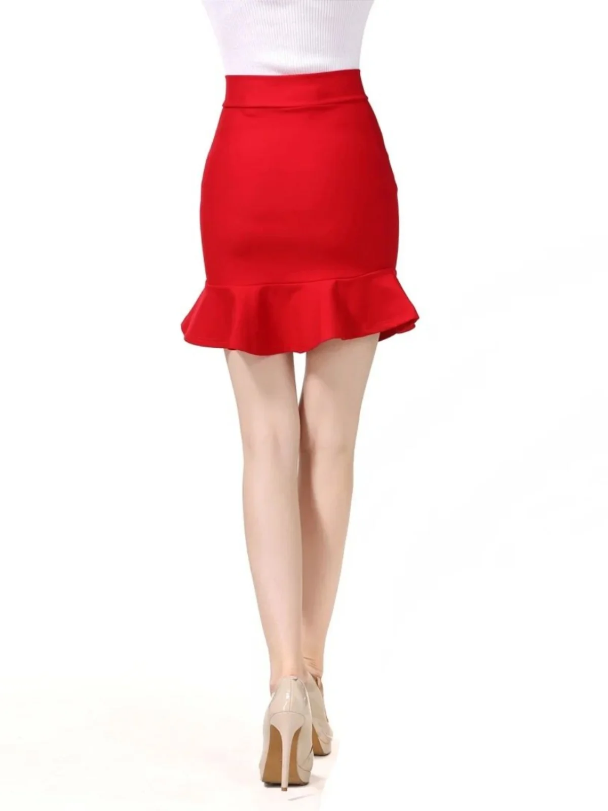 Taille haute élastique Fi queue jupe couleur Pure dentelle ourlet rue Sle mi-longue une ligne jupe pour les femmes dans leurs années 20