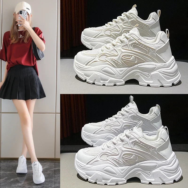 

2024 New Spring/Summer/Autumn Hot selling Mesh Breathable Thick Sole with Elevated Inner Trendy Casual Sports Women's Shoes