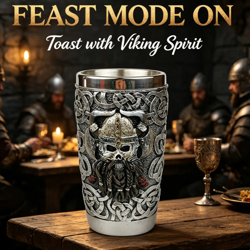 Viking Warriors Skeleton Skull Mug 304 Stainless Steel Insert Resin Water Cup Tankard Coffee Beer Mugs Cup Halloween Friend Gift